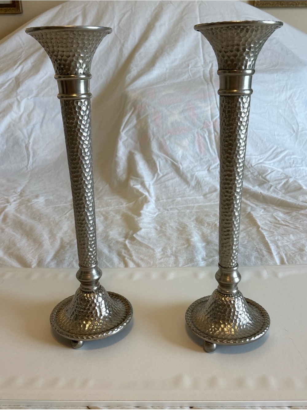 Southern Living Hammered Metal Taper Candle Holders - Silver (Set of 2)
